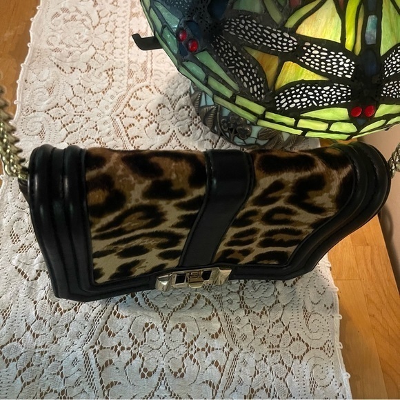 REBECCA MINKOFF  Black & Leopard Small Crossbody Gold Hardware $245 MSRP EUC - Picture 5 of 9